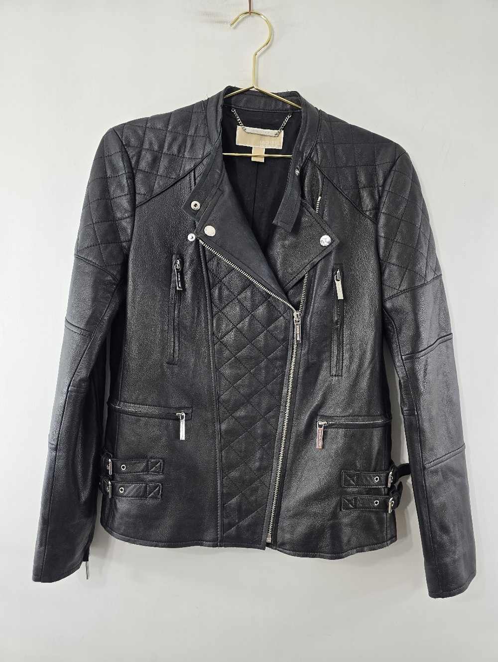 Michael Kors Lamb Leather Convertible Zip Front Moto Biker Jacket Black Size M - Picture 3 of 16